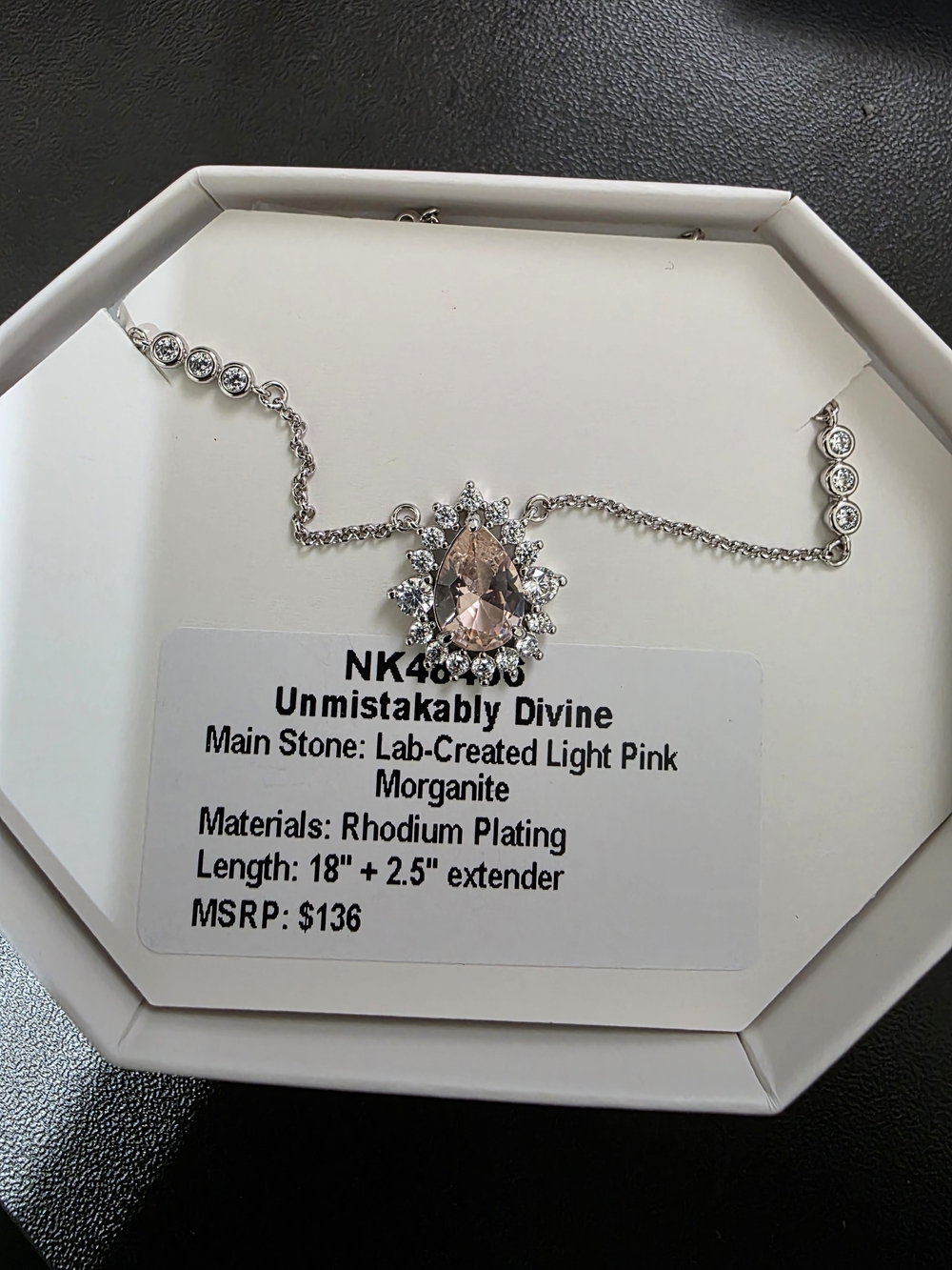 Unmistakably Divine Light Pink Morganite Teardrop Necklace - Rhodium Plated